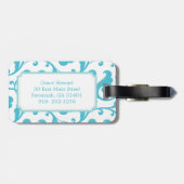 Elegant girly blauwgroen blauw bagagelabel (Achterkant horizontaal)