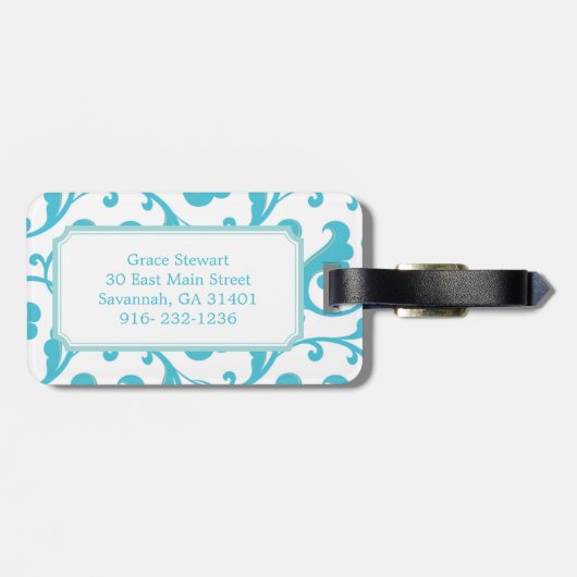 Elegant girly blauwgroen blauw bagagelabel (Achterkant horizontaal)
