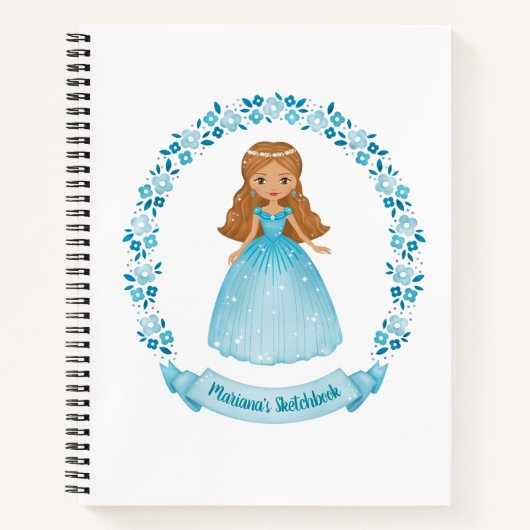 Elegant Girly Blue Artist Monogram Sketchbook Notitieboek (Voorkant)