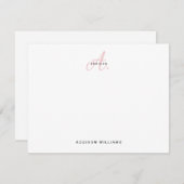 Elegant Girly Blush Roze Script Monogram Notitiekaartje (Voorkant / Achterkant)