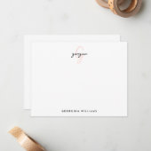 Elegant Girly Blush Roze Script Monogram Notitiekaartje (Voorkant / Achterkant in situ)