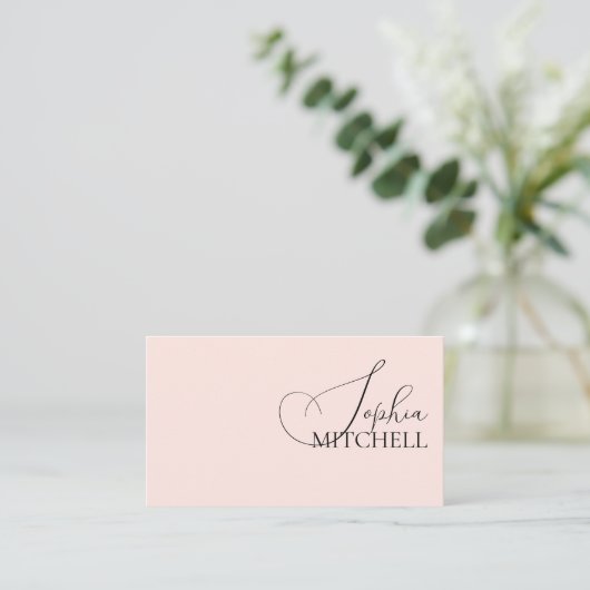 Elegant Girly Calligraphy Minimal Blush Pink Visitekaartje (Staand voorkant)