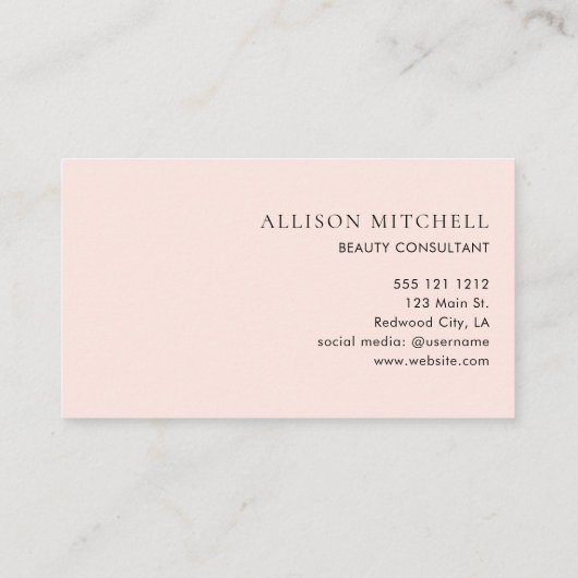 Elegant Girly Calligraphy Minimal Blush Pink Visitekaartje (Achterkant)