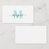 Elegant Girly Chic Blauwgroen Monogram Notitiekaartje (Voorkant / Achterkant)