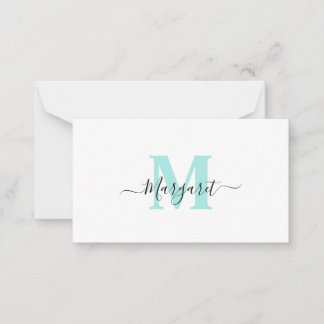 Elegant Girly Chic Blauwgroen Monogram Notitiekaartje