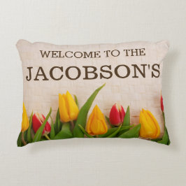 Elegant Girly Chic Floral Family Name Persoonlijk Decoratief Kussen