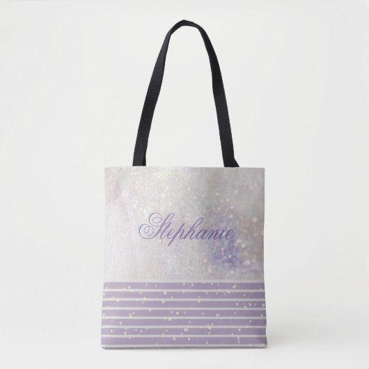 Elegant Girly Chic Marble Sparkle Gepersonaliseerd Tote Bag (Voorkant)
