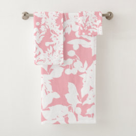 Elegant Girly Chic Pink Abstract Floral Foliage Bad Handdoek