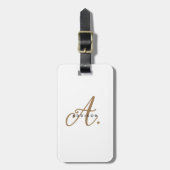 Elegant Girly Chic Wit Goud Script Monogram Bagagelabel (Voorkant verticaal)
