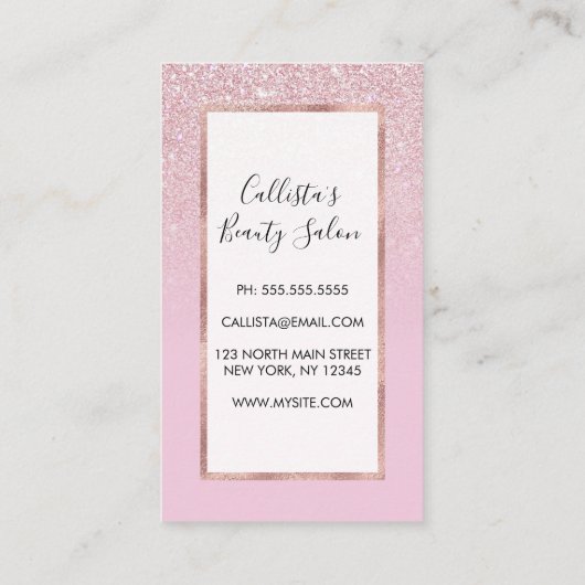 Elegant Girly Dusty Pink Rose Glitter Ombre Klantenkaartje (Achterkant)