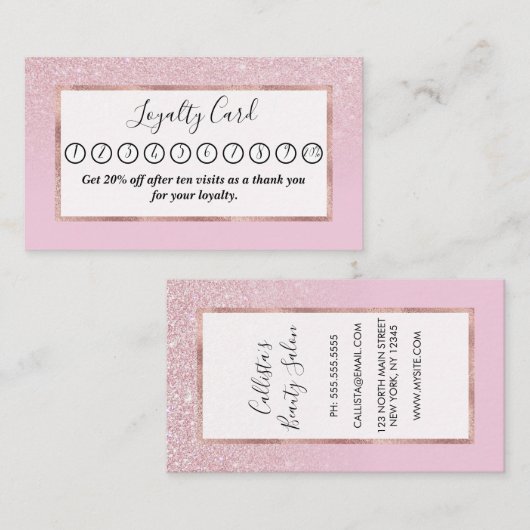 Elegant Girly Dusty Pink Rose Glitter Ombre Klantenkaartje (Voorkant / Achterkant)