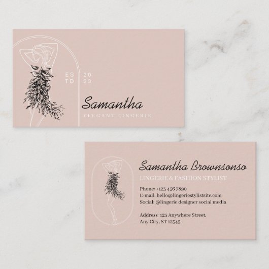 Elegant Girly Feminine Minimal Lingerie Mode Visitekaartje (Voorkant / Achterkant)