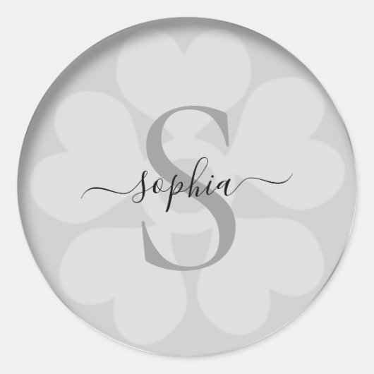 Elegant Girly Floral Silver Gray Monogram Ronde Sticker (Voorkant)