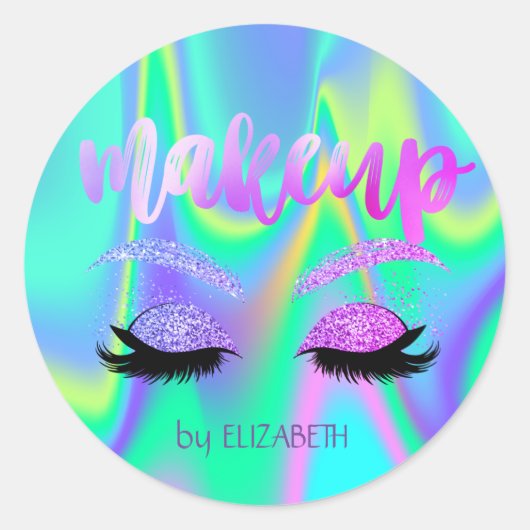 Elegant Girly Glitter Faux Lashes Holographic Ronde Sticker (Voorkant)