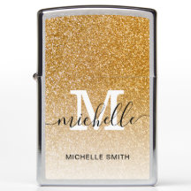 Elegant Girly Gold Glitter Monogram