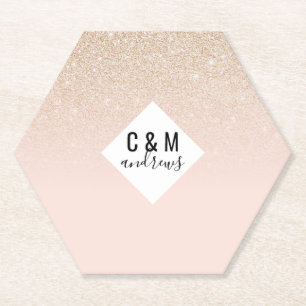 Elegant Girly Gold Roos Pink Glitter Ombre Kartonnen Onderzetters