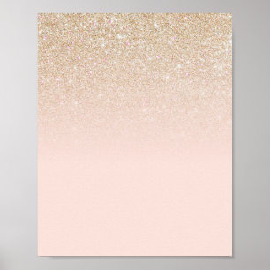 Elegant Girly Gold Roos Pink Glitter Ombre Poster