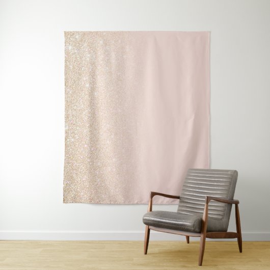 Elegant Girly Gold Roos Pink Glitter Ombre Wandkleed (In situ)