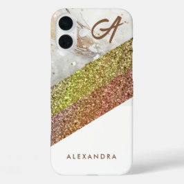 Elegant girly goud glitter wit marmer goud iPhone 16 plus hoesje
