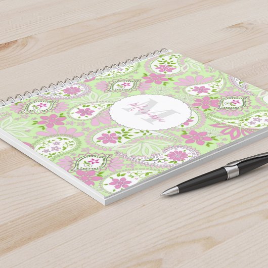 Elegant Girly Green Preppy Paisley Print Pattern Notitieboek