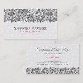 Elegant Girly Grey Lace over witte dammaskers Visitekaartje (Voorkant / Achterkant)
