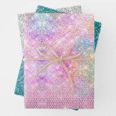 Elegant girly iridescent faux rhinestones unicorn inpakpapier vel (In situ)