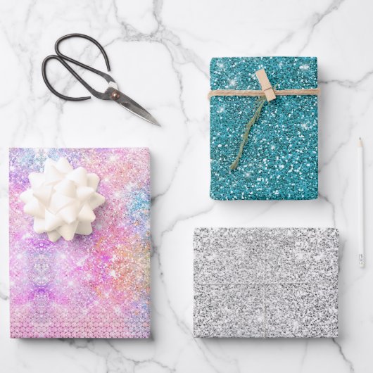 Elegant girly iridescent faux rhinestones unicorn inpakpapier vel (Voorkant)