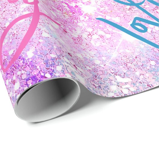 Elegant girly iridescent glitter unicorn regenboog cadeaupapier (Rol Hoek)