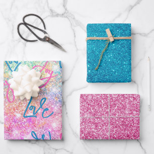 Elegant girly iridescent glitter unicorn regenboog inpakpapier vel