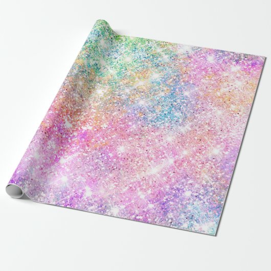 Elegant girly iridescent unicorn regenboog cadeaupapier (Uitgerold)