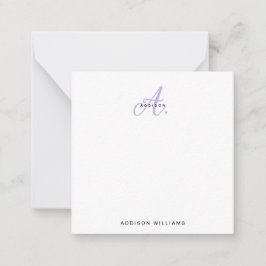 Elegant Girly Lavendel Script Monogram Notitiekaartje