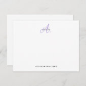 Elegant Girly Lavendel Script Monogram Notitiekaartje (Voorkant / Achterkant)