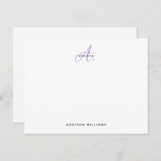 Elegant Girly Lavendel Script Monogram Notitiekaartje (Voorkant / Achterkant)
