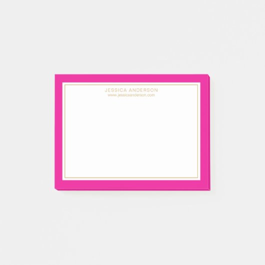 Elegant Girly Magenta Gold Border op maat Post-it® Notes (Voorkant)