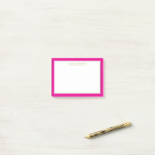 Elegant Girly Magenta Gold Border op maat Post-it® Notes (Op bureau)