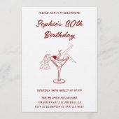 Elegant Girly Martini Red Cocktail 30th Birthday  Kaart (Voorkant)