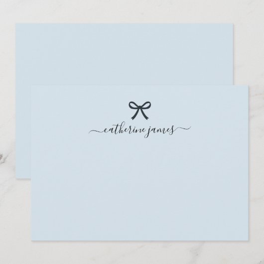 Elegant Girly Monogram Name Script Cute Blue Notitiekaartje (Voorkant / Achterkant)