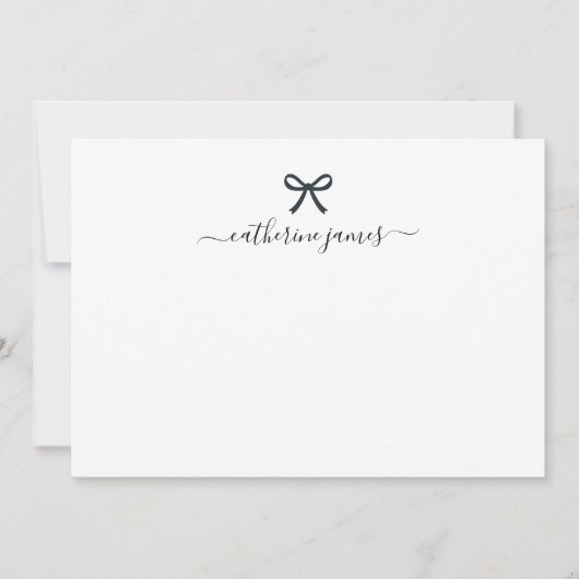Elegant Girly Monogram Name Script Cute Ribbon Bow Notitiekaartje (Voorkant)