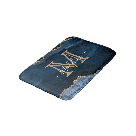 Elegant Girly Navy Blue Gold Agate Geode Monogram Badmat (Gekanteld)