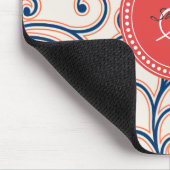 Elegant girly oranje blauw bloemenpatroonmonogram muismat (Hoek)