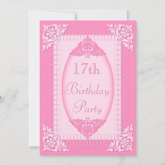 Elegant, Girly Pink 17th Birthday Kaart (Voorkant)