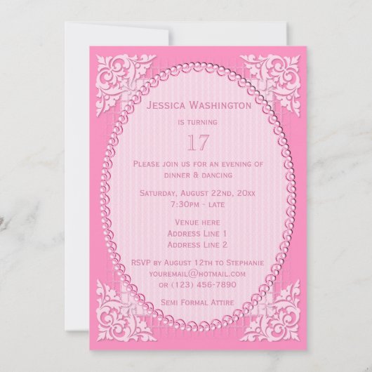 Elegant, Girly Pink 17th Birthday Kaart (Achterkant)