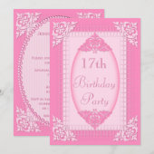 Elegant, Girly Pink 17th Birthday Kaart (Voorkant / Achterkant)