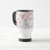 Elegant Girly Pink Blue Floral Pattern Reisbeker (Voorkant links)