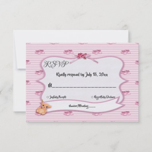 Elegant Girly Pink Bow Stripes Chic Modern Wedding RSVP Kaartje (Voorkant)
