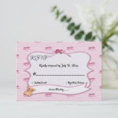 Elegant Girly Pink Bow Stripes Chic Modern Wedding RSVP Kaartje (Staand voorkant)