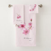 Elegant Girly Pink Cherry Blossom Floral Pattern Bad Handdoek (Insitu)