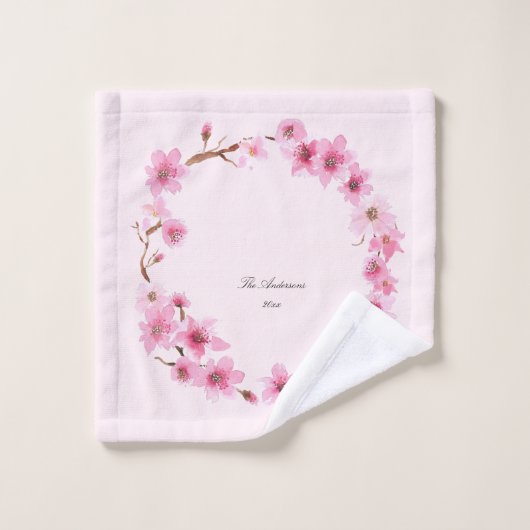 Elegant Girly Pink Cherry Blossom Floral Pattern Bad Handdoek (Wasdoekje)