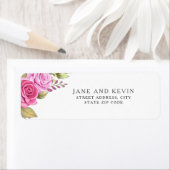 Elegant Girly Pink Floral Return Address Etiket (Insitu)
