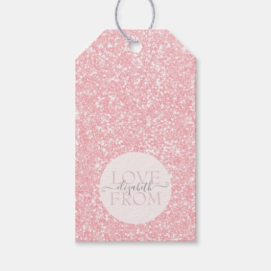 Elegant Girly Pink Glitter DIY Name Cadeaulabel (Voorkant)